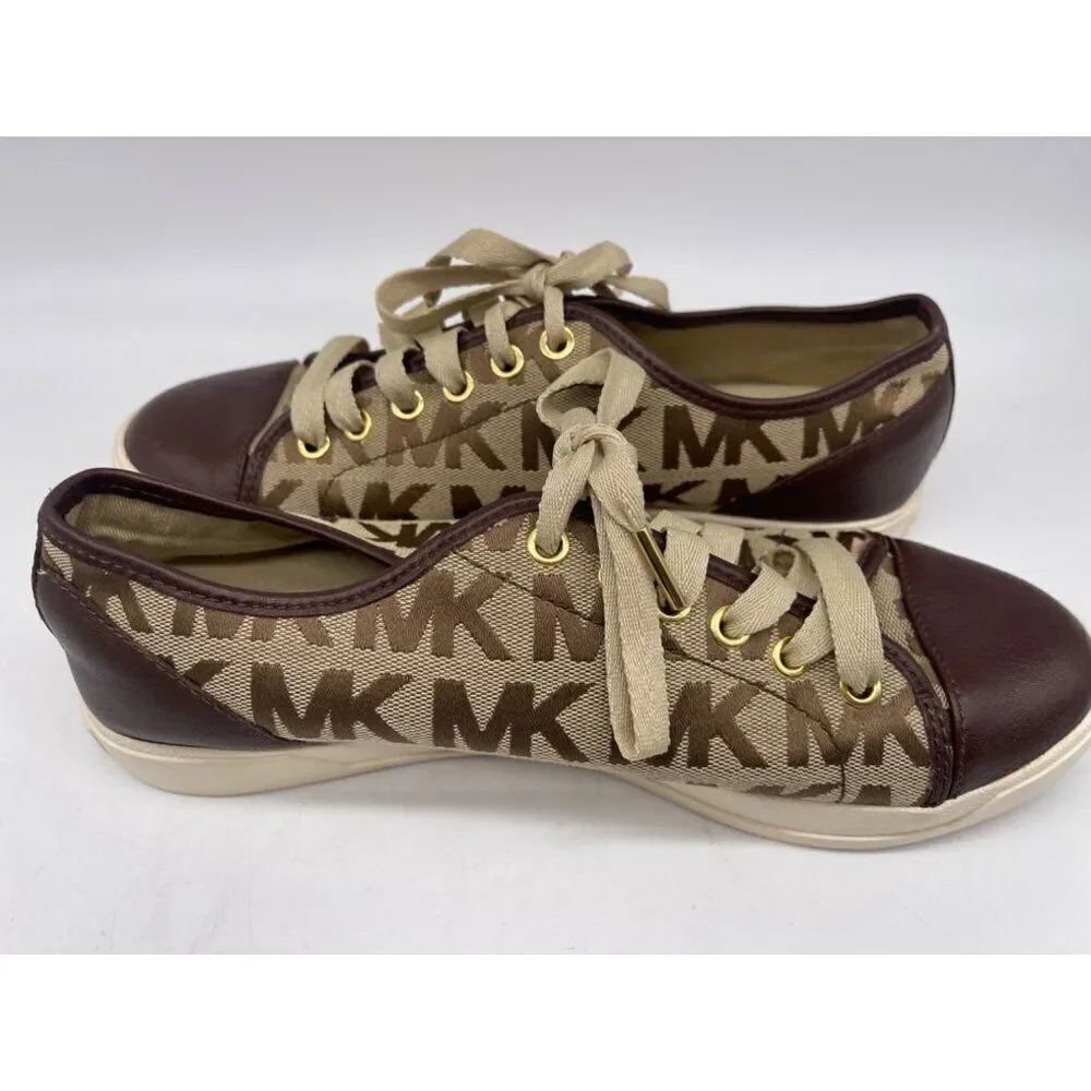 Michael Kors MK Women Brown Monogram City Sneakers Size 8.5